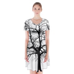 Tree Silhouette Winter Plant Short Sleeve V-neck Flare Dress