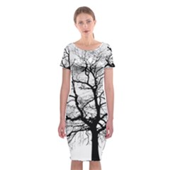 Tree Silhouette Winter Plant Classic Short Sleeve Midi Dress