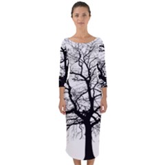 Tree Silhouette Winter Plant Quarter Sleeve Midi Bodycon Dress