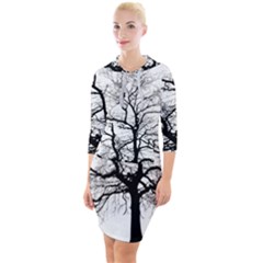 Tree Silhouette Winter Plant Quarter Sleeve Hood Bodycon Dress