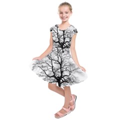 Tree Silhouette Winter Plant Kids  Short Sleeve Dress