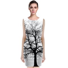 Tree Silhouette Winter Plant Sleeveless Velvet Midi Dress