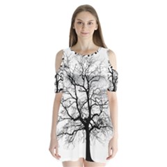 Tree Silhouette Winter Plant Shoulder Cutout Velvet One Piece