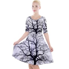 Tree Silhouette Winter Plant Quarter Sleeve A-Line Dress