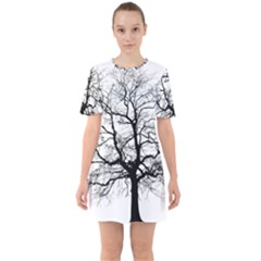 Tree Silhouette Winter Plant Sixties Short Sleeve Mini Dress