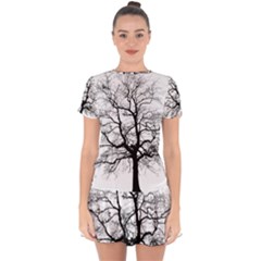 Tree Silhouette Winter Plant Drop Hem Mini Chiffon Dress