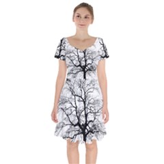 Tree Silhouette Winter Plant Short Sleeve Bardot Dress