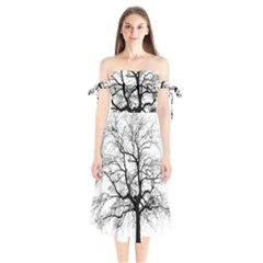 Tree Silhouette Winter Plant Shoulder Tie Bardot Midi Dress