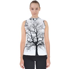 Tree Silhouette Winter Plant Mock Neck Shell Top