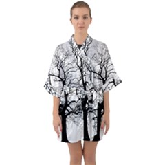 Tree Silhouette Winter Plant Quarter Sleeve Kimono Robe