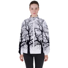 Tree Silhouette Winter Plant Women s High Neck Windbreaker