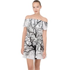 Tree Silhouette Winter Plant Off Shoulder Chiffon Dress