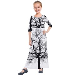 Tree Silhouette Winter Plant Kids  Quarter Sleeve Maxi Dress