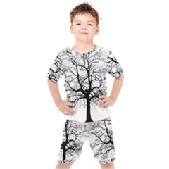 Tree Silhouette Winter Plant Kids  Tee and Shorts Set