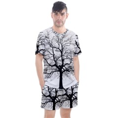 Tree Silhouette Winter Plant Men s Mesh Tee and Shorts Set