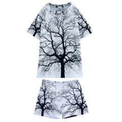 Tree Silhouette Winter Plant Kids  Swim Tee And Shorts Set by Pakrebo