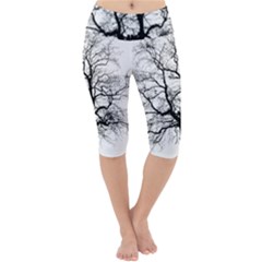 Tree Silhouette Winter Plant Lightweight Velour Cropped Yoga Leggings