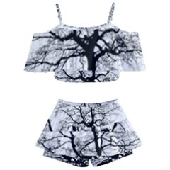 Tree Silhouette Winter Plant Kids  Off Shoulder Skirt Bikini