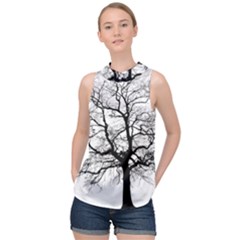 Tree Silhouette Winter Plant High Neck Satin Top