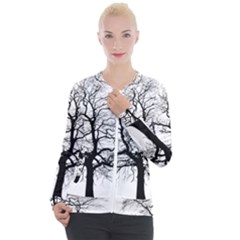 Tree Silhouette Winter Plant Casual Zip Up Jacket