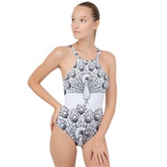 Peacock Plumage Display Bird High Neck One Piece Swimsuit