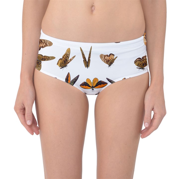 Butterfly Butterflies Insect Swarm Mid-Waist Bikini Bottoms