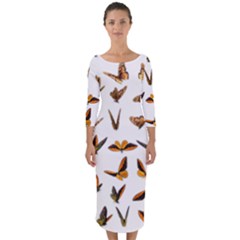 Butterfly Butterflies Insect Swarm Quarter Sleeve Midi Bodycon Dress by Pakrebo