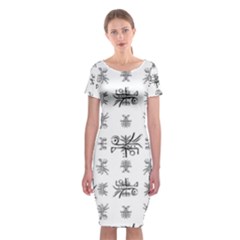 Black And White Ethnic Design Print Classic Short Sleeve Midi Dress by dflcprintsclothing