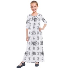 Black And White Ethnic Design Print Kids  Quarter Sleeve Maxi Dress by dflcprintsclothing