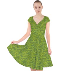 Oak Tree Nature Ongoing Pattern Cap Sleeve Front Wrap Midi Dress