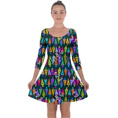 Pattern Back To School Schultuete Quarter Sleeve Skater Dress