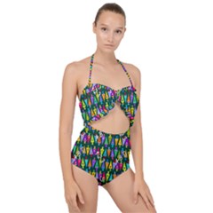 Pattern Back To School Schultuete Scallop Top Cut Out Swimsuit
