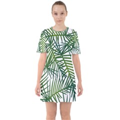 Fancy Tropical Pattern Sixties Short Sleeve Mini Dress