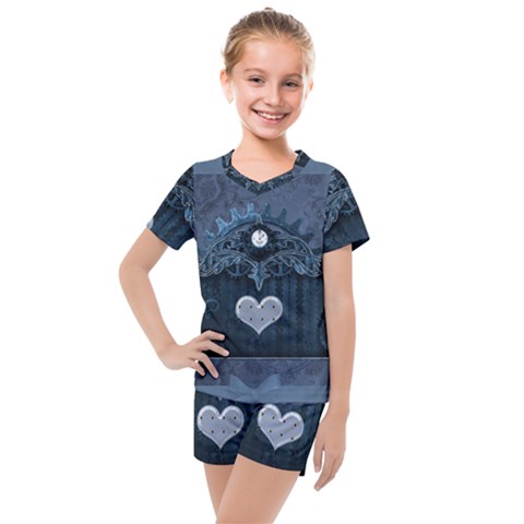 Elegant Heart With Steampunk Elements Kids  Mesh Tee And Shorts Set by FantasyWorld7