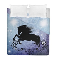 Wonderful Black Horse Silhouette On Vintage Background Duvet Cover Double Side (full/ Double Size) by FantasyWorld7