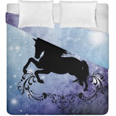 Wonderful Black Horse Silhouette On Vintage Background Duvet Cover Double Side (king Size) by FantasyWorld7