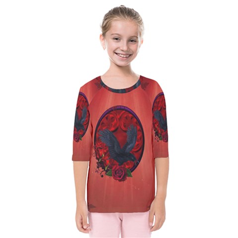 The Crow With Roses Kids  Quarter Sleeve Raglan Tee by FantasyWorld7