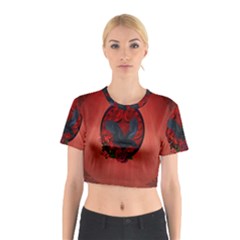 The Crow With Roses Cotton Crop Top by FantasyWorld7