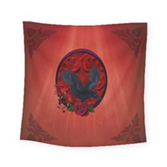 The Crow With Roses Square Tapestry (small) by FantasyWorld7