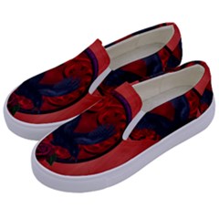 The Crow With Roses Kids  Canvas Slip Ons by FantasyWorld7