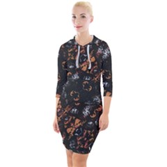 Fractal Vintage Grunge Print Design Quarter Sleeve Hood Bodycon Dress by dflcprintsclothing