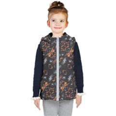 Fractal Vintage Grunge Print Design Kids  Hooded Puffer Vest by dflcprintsclothing