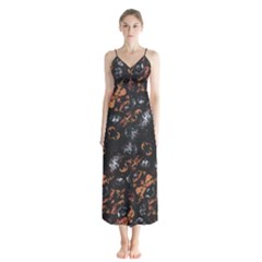 Fractal Vintage Grunge Print Design Button Up Chiffon Maxi Dress by dflcprintsclothing