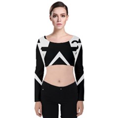 Black And White Geometric Design Velvet Long Sleeve Crop Top by yoursparklingshop