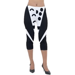 Black And White Geometric Design Lightweight Velour Capri Leggings  by yoursparklingshop