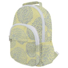 Spring Dahlia Print - Pale Yellow & Light Blue Rounded Multi Pocket Backpack by WensdaiAmbrose