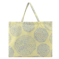 Spring Dahlia Print - Pale Yellow & Light Blue Zipper Large Tote Bag by WensdaiAmbrose