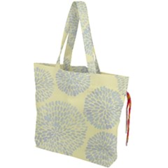 Spring Dahlia Print - Pale Yellow & Light Blue Drawstring Tote Bag by WensdaiAmbrose