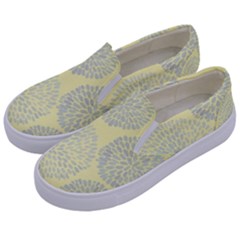 Spring Dahlia Print - Pale Yellow & Light Blue Kids  Canvas Slip Ons by WensdaiAmbrose