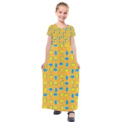 Lemons Ongoing Pattern Texture Kids  Short Sleeve Maxi Dress